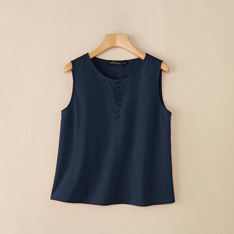 ZANZEA Women Summer Casual Round Neck Sleeveless Cotton Tank Tops
