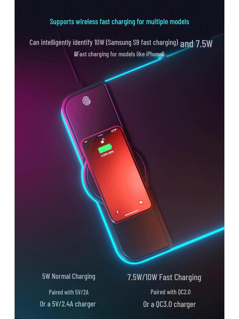 RGB Gaming Mouse Pad with Wireless Fast Charging (15W/10W/7.5W), Soft Surface, Colorful Light Effects, Phone Charger