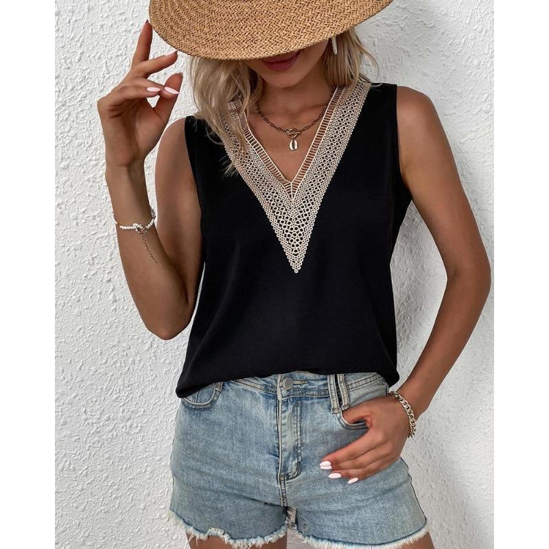 Summer Women T-shirt V-neck Vest Simple Solid Sleeveless Tank Tops Women's Tops