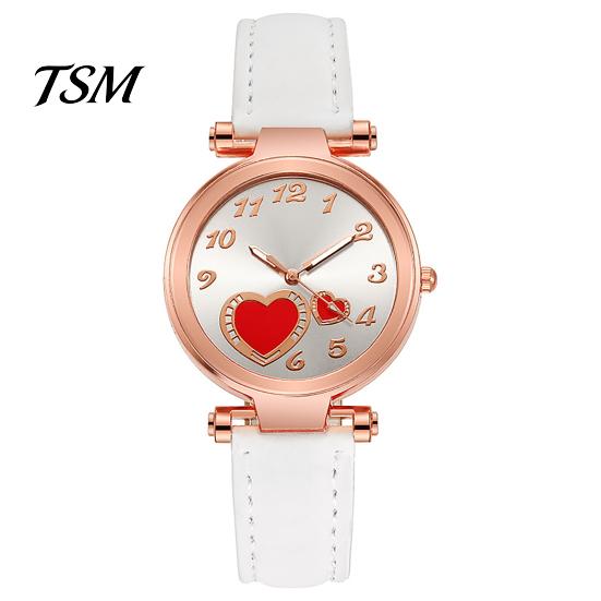 Quartz Watch Women Heart Dial Plate Anti-Scratch Faux Leather Girls Casual Wristwatch for Travel Love