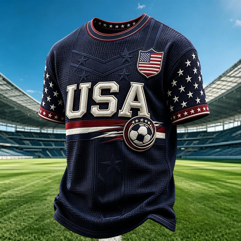 Men's Casual V-Neck Short Sleeve T-Shirt with USA Letter Print, Mexico Themed