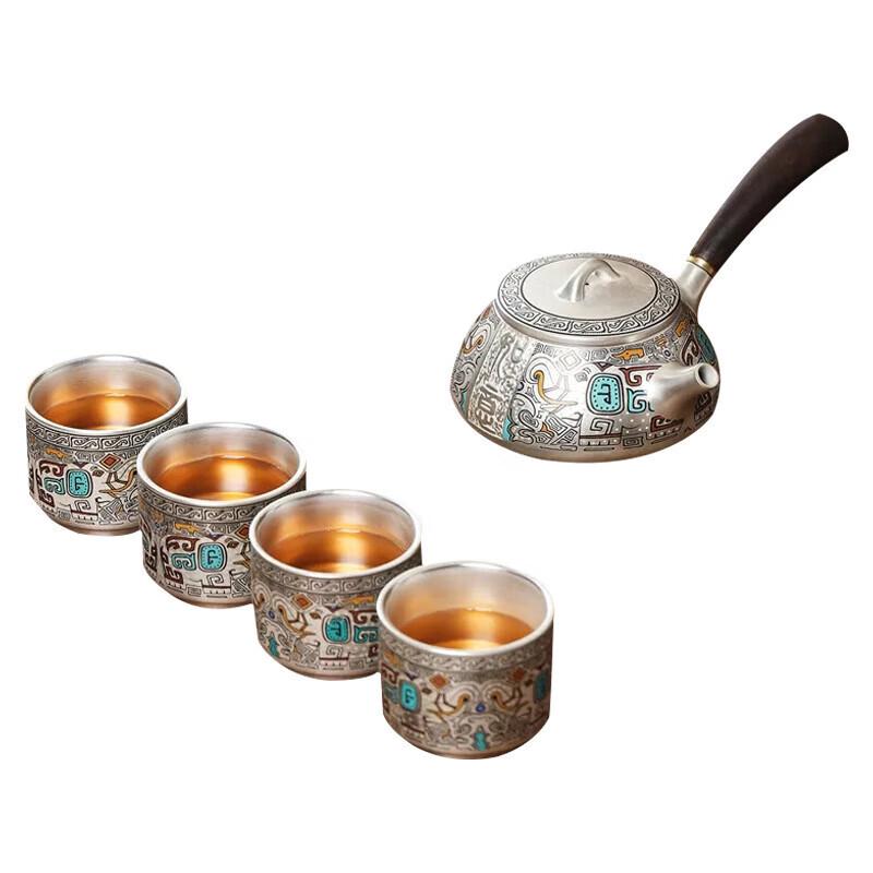 Chinese Taotie Silver-Plated Pottery Tea Set