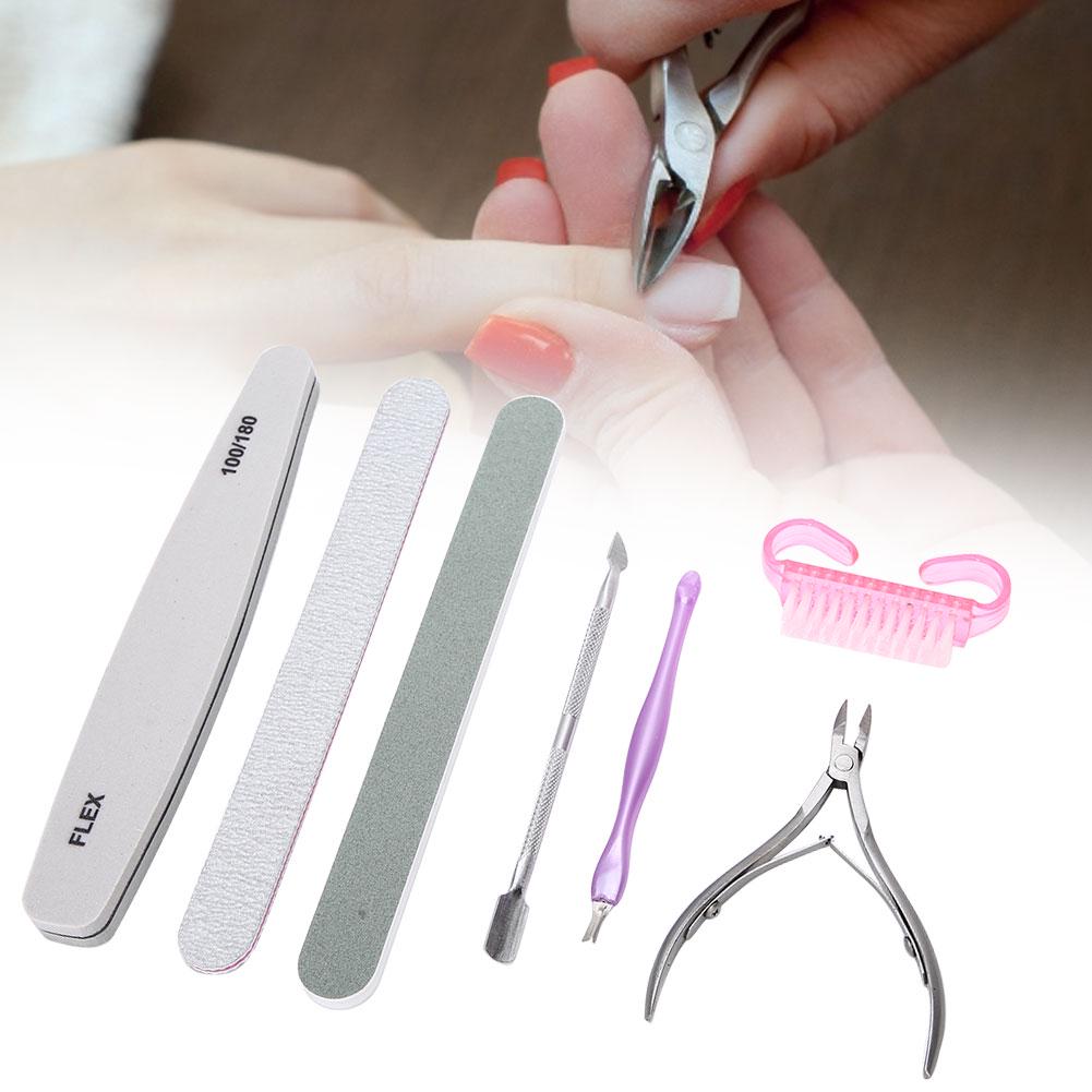 7 sztuk pilnik do paznokci szczypce do skórek stalowy popychacz do usuwania martwego naskórka zestaw narzędzi do manicure