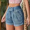 Women's Stylish High-waisted Cuffed Denim Shorts