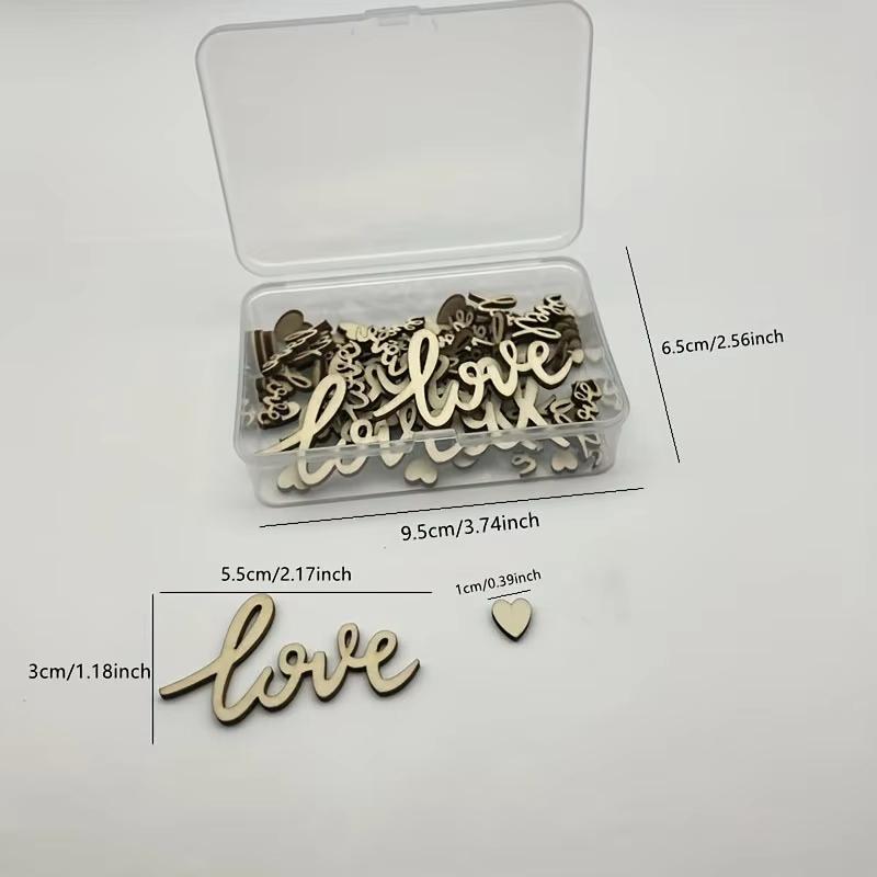 Box Set Of 120pcs Wooden Love Confetti And Mini Hearts White Natural Rustic Wedding Table Decorations DIY Cutouts Crafts