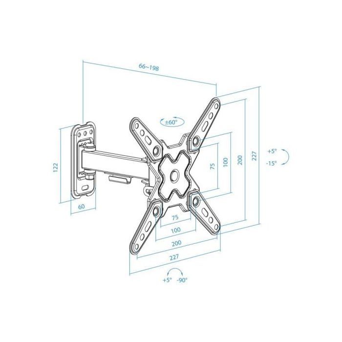 Support Mural - TOOQ - LP1343TN-B - Inclinable - Rotatif - 20 Kg - Noir