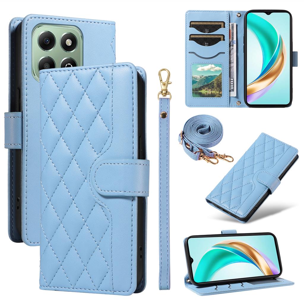 Husă tip portofel din piele romb pentru For Honor X6b 4G cu curea de umăr, curea de mână