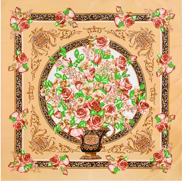 

Luxury Brand Silk Scarf Court Floral Print Square Shawl Hijab Scarfs Female Fashion Shawls Scarves For Ladies 130*130cm 130x130cm