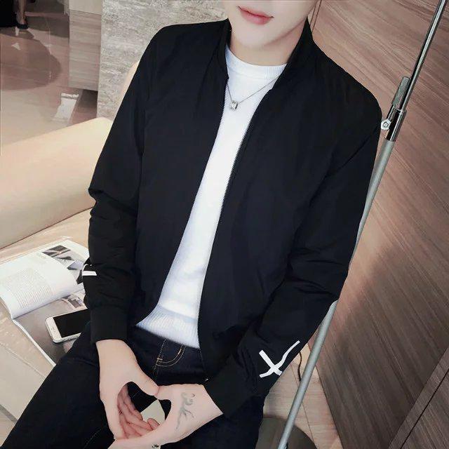 Men's Korean Style Solid Color Baseball Jacket for Autumn