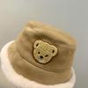 Cute Bear Plush Bucket Hat for Baby Autumn Winter Girls Boys Solid Color Fisherman Hats Thicken Warm Kids Outdoor Basin Cap