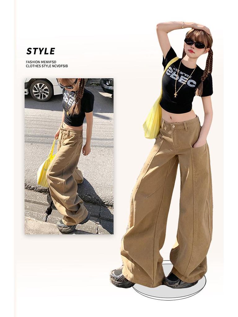 Damen American Khaki Weitbeinjeans mit hoher Taille - 2025 Frühling & Sommer Schlankmachende lockere Passform