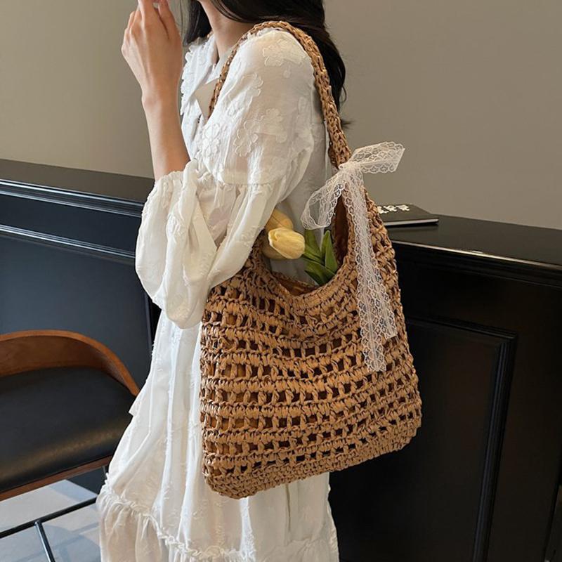 Yogodlns Fashion Crochet Straw Bag for Women Raffia Woven Tote Handbag New Hollow Clutch Beach Bag for Vacation Casual Totes
