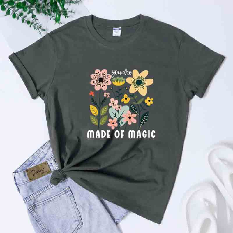 Boho You Are Made Of Magic Tshirt Unisex Summer Apparel Cotton Tshirt Aesthetic Botanical Wildflower Inspirational Tee Top