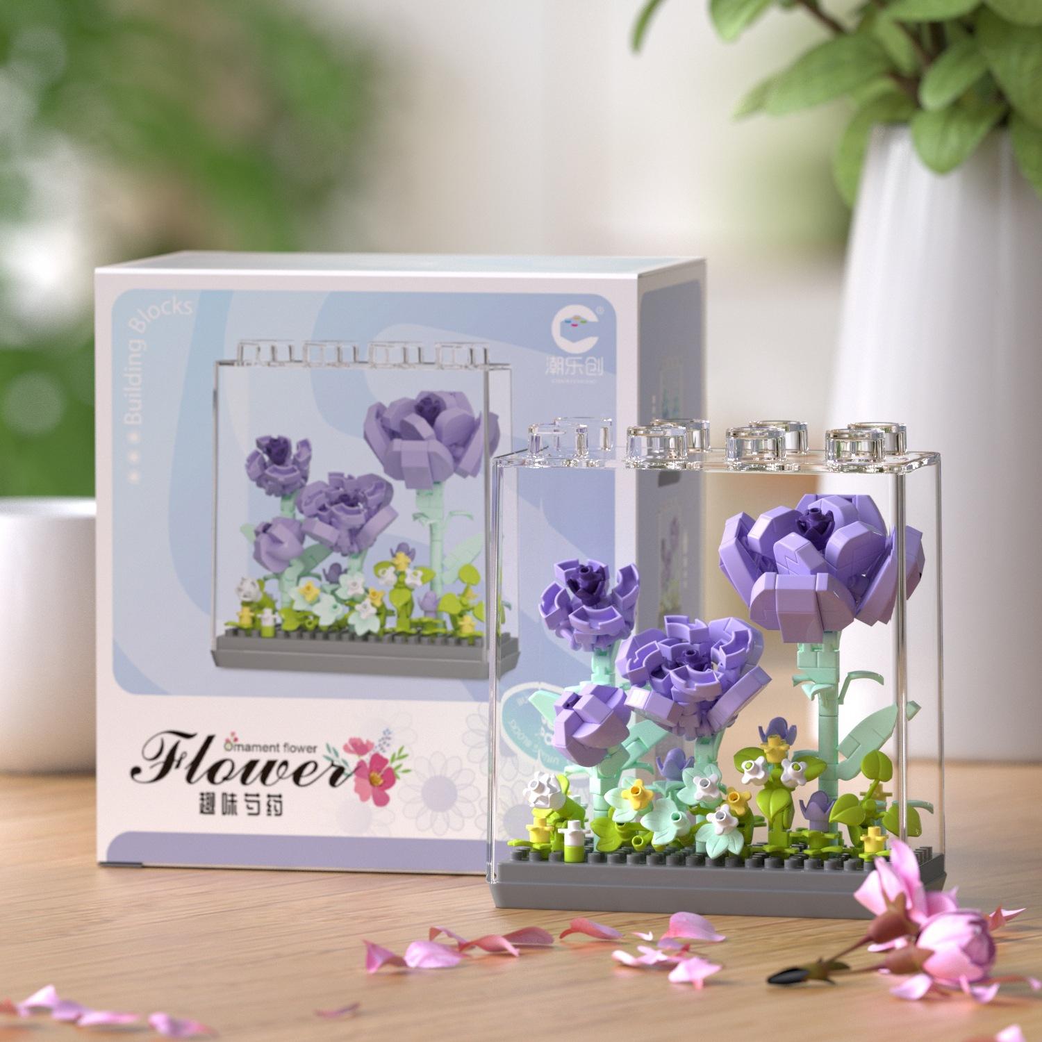 

DIY DISPLAY BOX Eternal Flower Immortal Potted Rose Sunflower Gardens Romantic Building Blocks Model Bricks Kids Sets Kits Toys