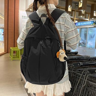 Solid Color Backpack Large Capacity Student Schoolbag Lightweight Travel Bag