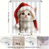 1pcs, Cat Animal White Funny Cute Merry Christmas Simple Polyester Shower Curtain Set with Hooks for Modern Bathroom Daily Use