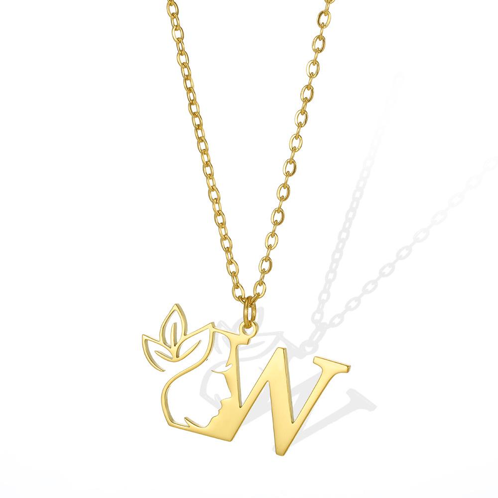 Stainless Steel Floral English Alphabet Necklace - Women's Unique Clavicle Chain