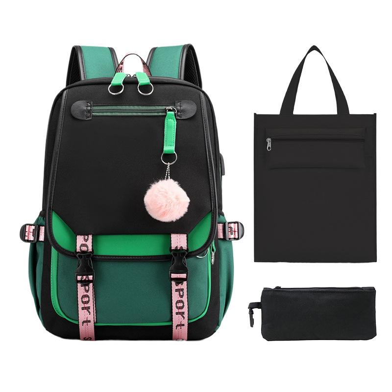 DIY printed primary and secondary school students backpack unisex schoolbag three-piece set