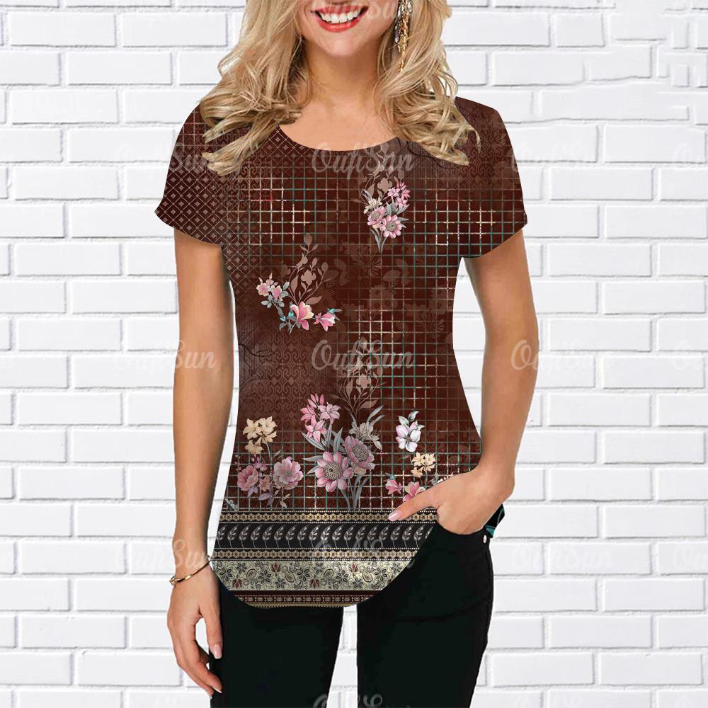 

Y2k Floral Printed T-shirt For Women Harajuku Style Ladies Clothing Summer O-neck Casual Short Sleeve Tops Female Loose Blouse 6XL