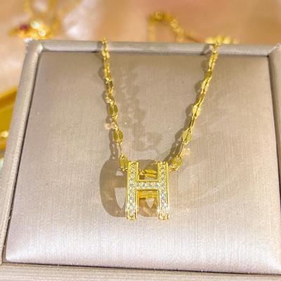 Luxury H Letter Clavicle Necklace: Full Diamond, French-Inspired, Elegant & Versatile Design for Women