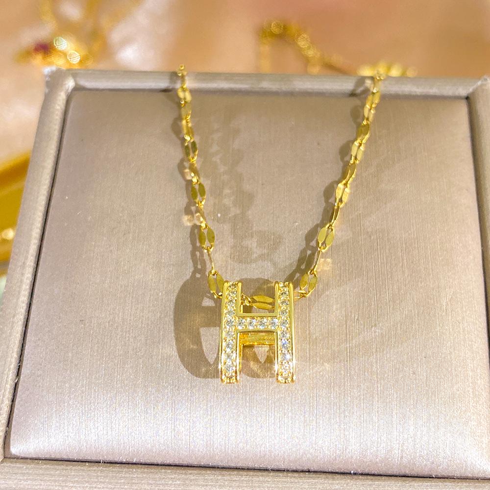 Luxury H Letter Clavicle Necklace: Full Diamond, French-Inspired, Elegant & Versatile Design for Women