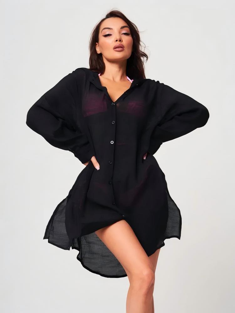 Women's Cotton And Linen Solid Color Pullover Beach Cover-up