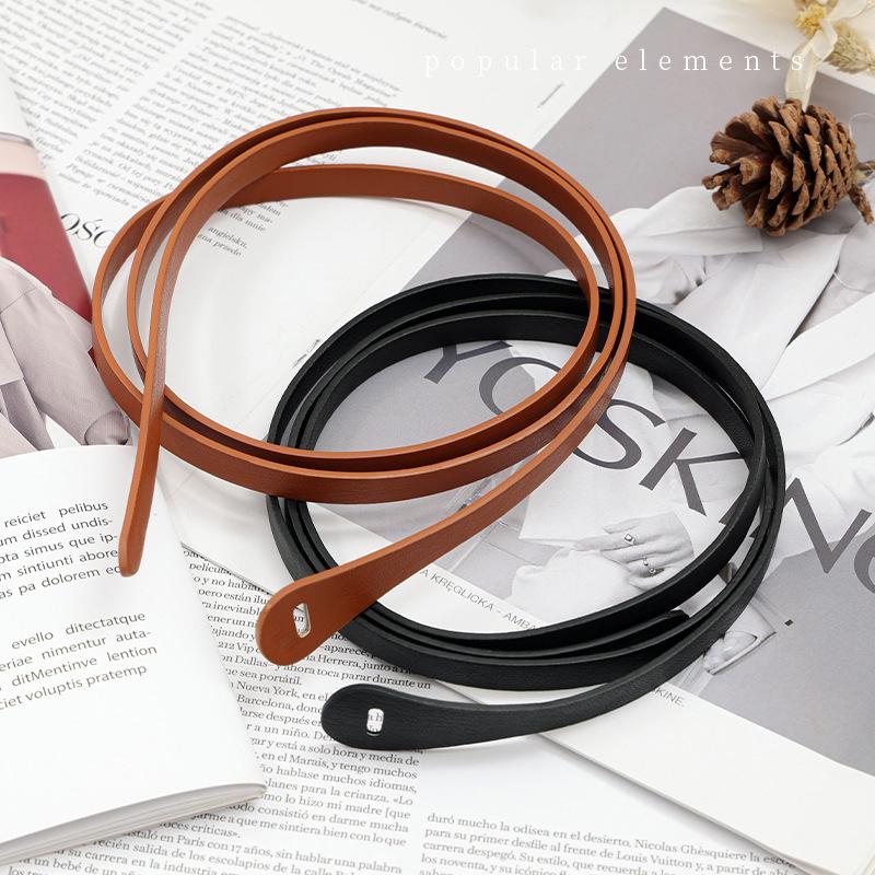 Women Thin Knotted PU Leather Belt Vintage Solid Color Long Skinny Waist Belts Female Lady Casual Coat Dress Decoration Straps