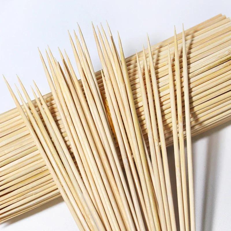 90pcs Bamboo Stick Food Grade Bamboo Skewer Sticks Disposable Natural Wood Long Stick for Barbecue Fruit BBQ Tools 15/20/25/30cm