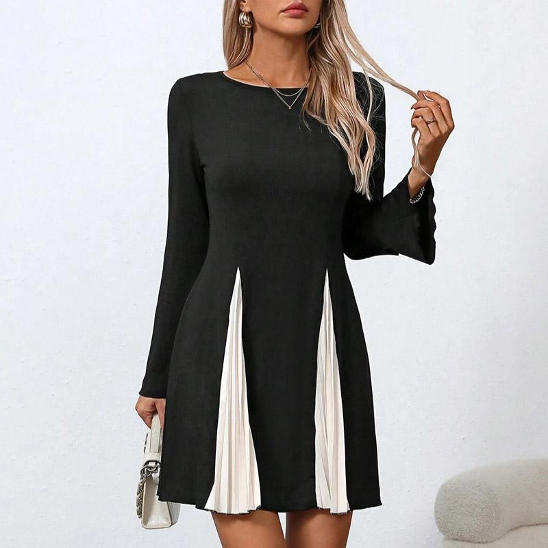 Women Dresses 2025 Spring Long Sleeve O-Neck Fashion Casual Black Women Dress J876
