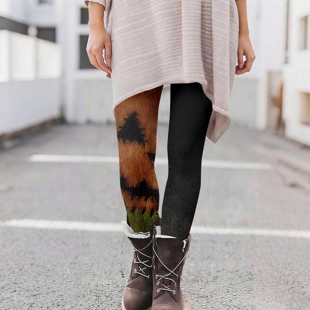 Damen Casual Mode Outdoor Halloween Bedruckte Slim Elastische Yogahose Cropped Hose