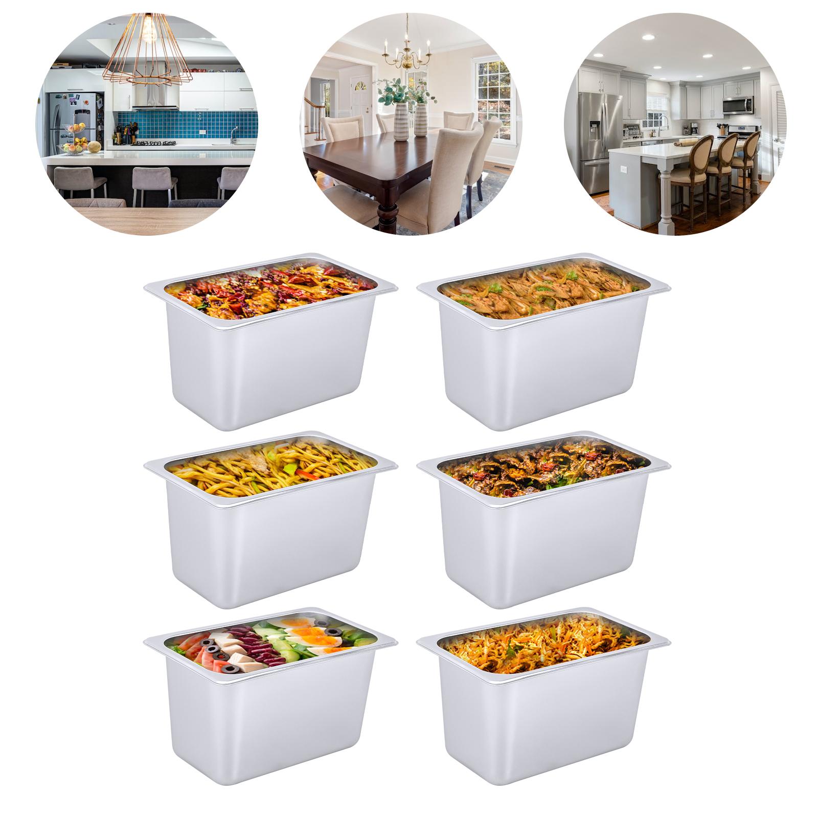 Набор из 6 шт. гостиничных гастроемкостей из нержавеющей стали, размер 1/4 (10,4x6,3x6 дюйма), Набор пищевых гастроемкостей для паровых столов и кейтеринга, Посуда для выпечки для кухонь ресторанов серебряный