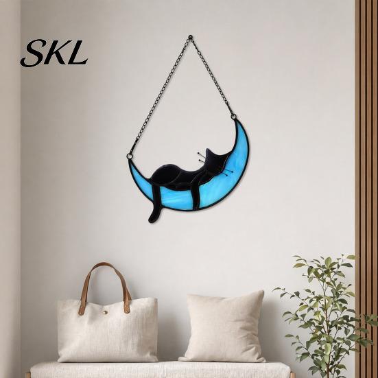 Acrylic Cat Suncatcher Hanging Pendant with Chain, Animal Ornament for Window Light Translucent Wall Decor, Cute Lover Gift Home Room Decoration Decor