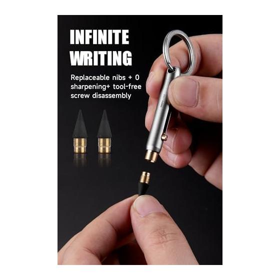 KEEPO LINK Keychain Mini Reusable Titanium Mechanical Pencil (2 Refills Included) | EDC, Office, Outdoor, School Supplies OLP01 (Black)