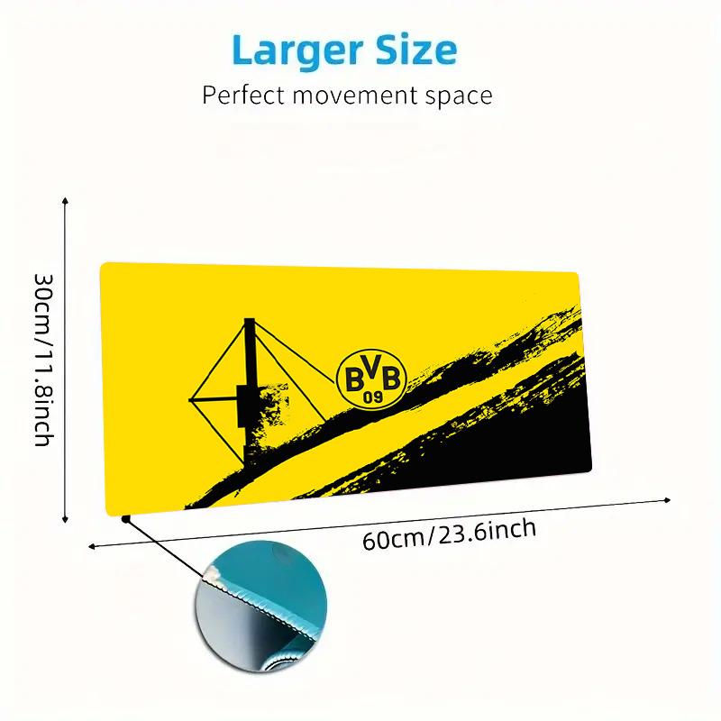 Borussia Dortmund Logo Farbe Mauspads Großes Gaming Tischkissen Rutschfest Laptop Tablet Großes Mauspads XXL Matte Mini PC Spielmatte Mit Verriegeltem Rand