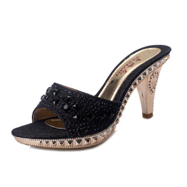 Fashion High-heeled Outer Wear Cool Slippers Women's Summer New Women's Waterproof Table Wine Glass and Fish Mouth Rhinestone Women's Sandals