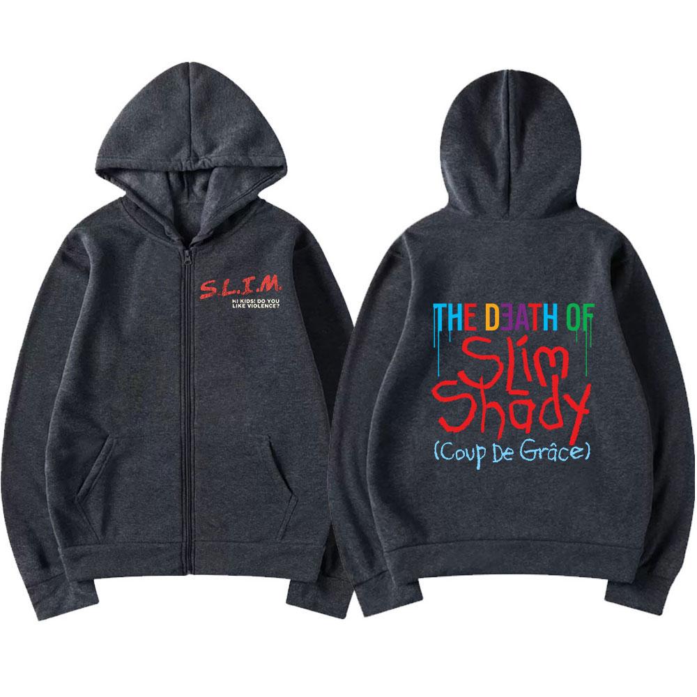 Rapper Eminem The Death of Slim Shady Album Zipper Hoodies Men Women Clothing Fashion Zip Up Hooded Sweatshirt Vintage Pullovers