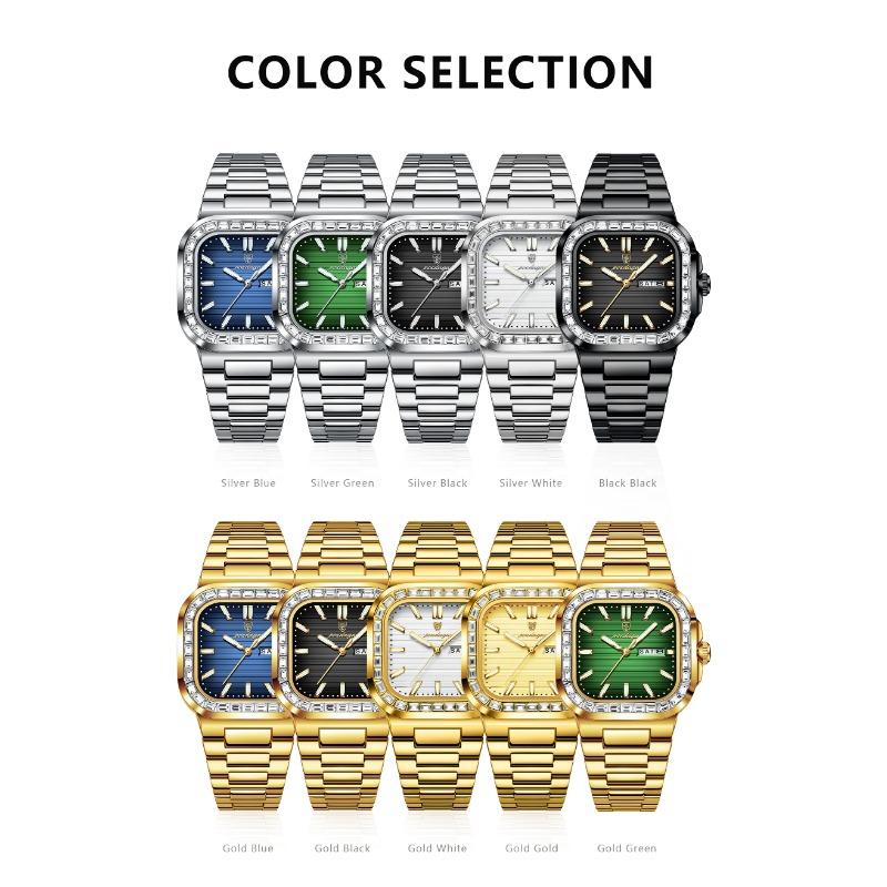 POEDAGAR Top Brand Luxury Watch for Men Waterproof Luminous Date Week Wristwatch Stainless Steel Square Quartz Watches