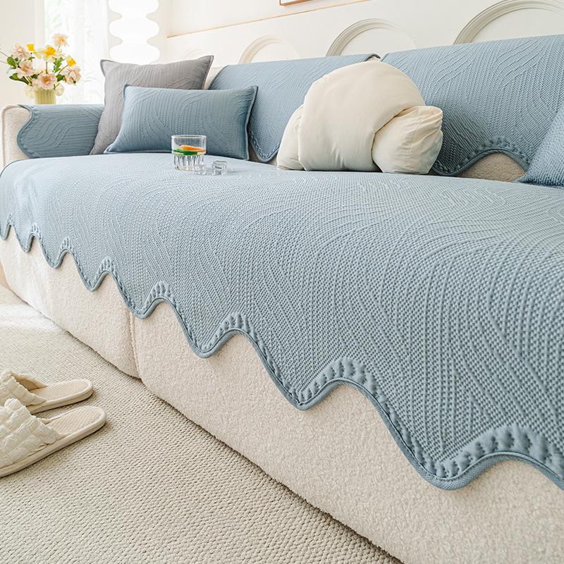 Summer Mat, Summer Fixed Non-Slip Seat Cushion, One-Piece Special-Shaped Sofa Cover, Straight Row Ice Silk Sofa Cushion