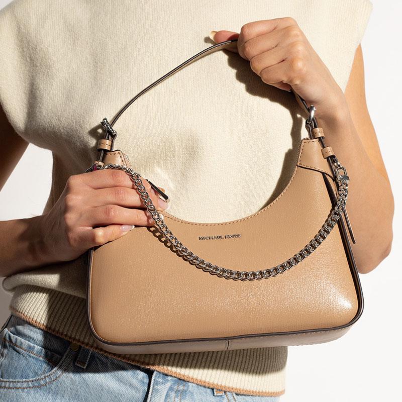 New MICHAEL KORS Wilma Leather Shoulder Bag, Crescent Bag, Handbag, Shoulder Bag Women's Light Umber 32R3S3WN6L-222