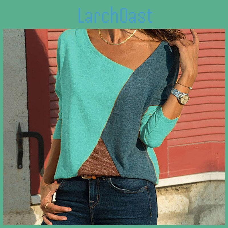 Elegante Damen-T-Shirts Langarm Rundhals Patchwork Pullover Slim Fit Damen Oberteile