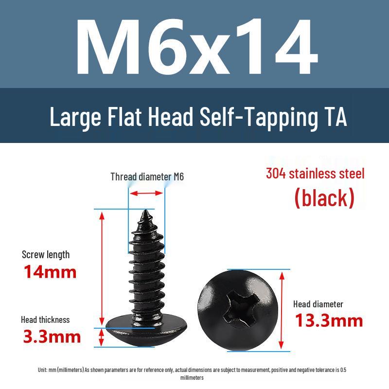 Yigu Black Zinc 304 Stainless Steel Phillips Large Flat Head Self-Tapping Screw