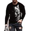 Herr T-shirt med lång ärm, bekväm, färgglatt vargmönster, sommar design, polyester, rund hals, lämplig för utomhusbruk