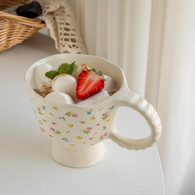 Fairy Design Small Floral Irregular Hand-Squeezed Ceramic Cup Dessert Coffee Cup Export