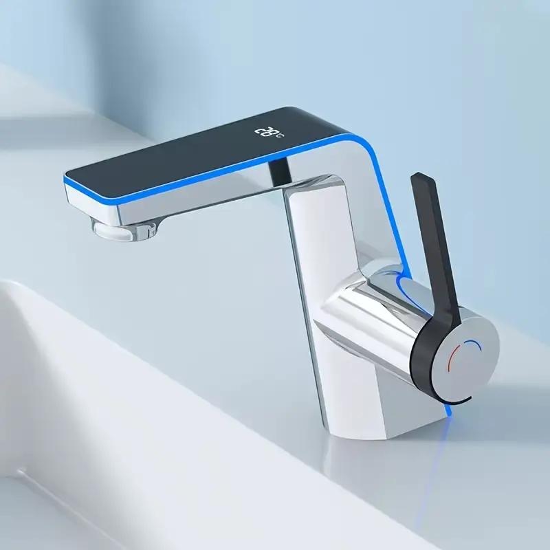 

Modern Bathroom Faucet with Digital Temperature Display - Touchscreen-like interface, No Battery Celsius/Fahrenheit Switch