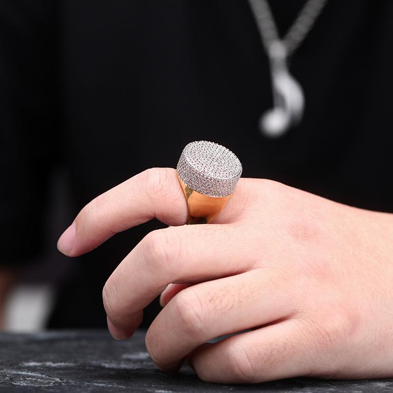 European and American Mens Personalized Micro Inlaid Zircon Hip Hop Big Head Ring Jewelry