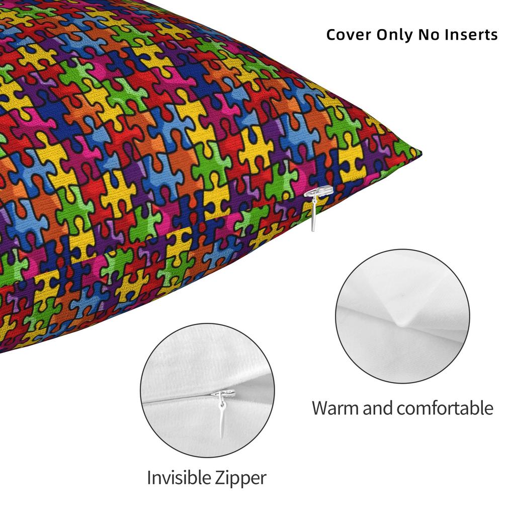 Vibrant Neon Dense Autism Puzzle Pillow Cover Comfy Cushion Cover Fashion Pillow Case For Sofa Car Home Decor