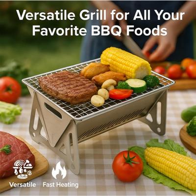 Portable Charcoal BBQ Grill Foldable Compact Outdoor Cooking Grill for Camping, Picnics, Backyard - Small & Durable