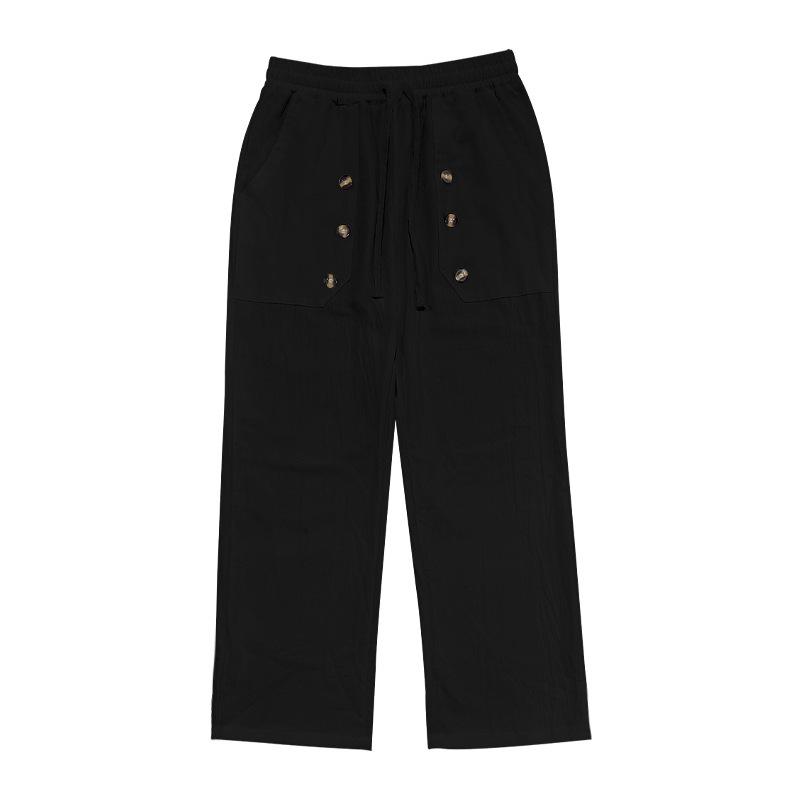 Fashion Men's Casual Trousers Beach Men's Casual Multi-button Cotton Linen Loose Trousers Men