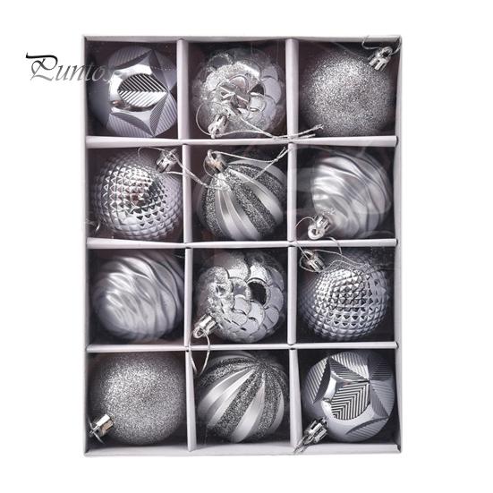 12Pcs Christmas Tree Ball Ornaments 6cm Different Texture with Hanging Lanyard Create Atmosphere Festive Decoration Balls