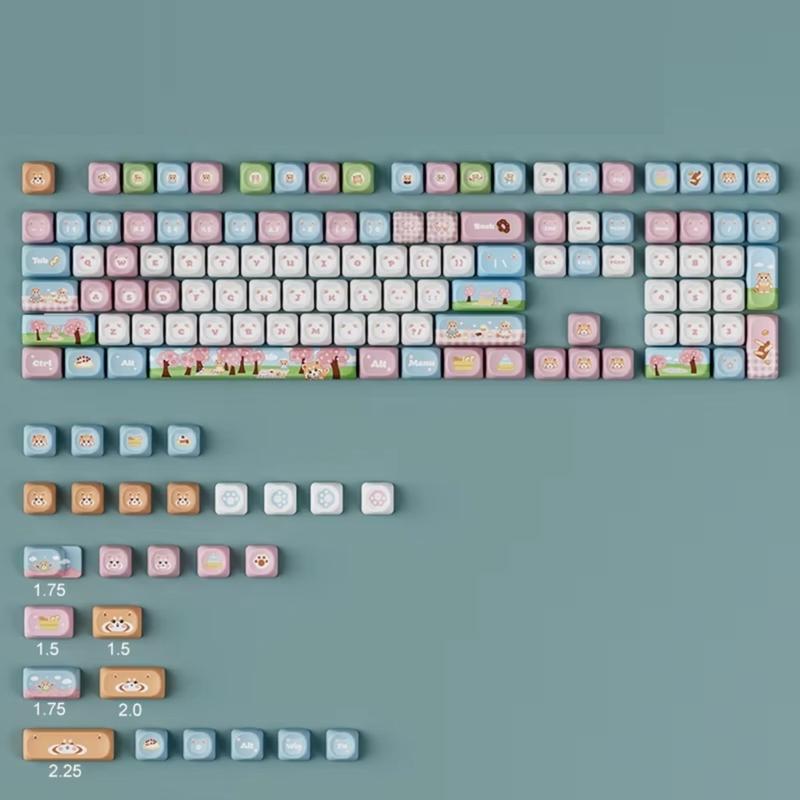 135Key Cute Panda Spring Themed Keycap OQO Profile PBT Dye Sublimation Keycap Set for Customs Mechanical Keyboards
